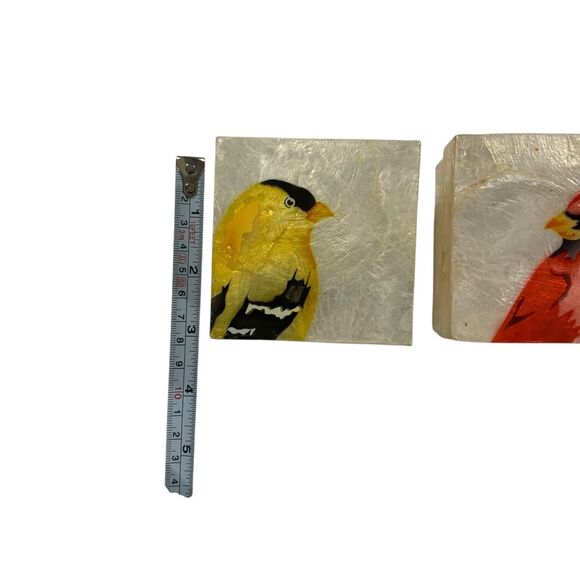 Set of 2 Capiz Shell Trinket Boxes Bird Design Cardinal Goldfinch Philippines - Picture 11 of 11